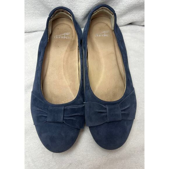 Dansko Blue Suede Ballet Flats with Bow, Size 39 Ballet Core Minimalist‎ - Picture 1 of 8